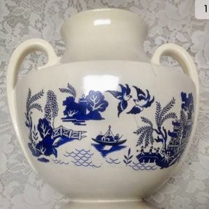 Vintage, Art Deco, Weller Large, Centerpiece,  Blue Willow Vase 9in H x 9in W (s